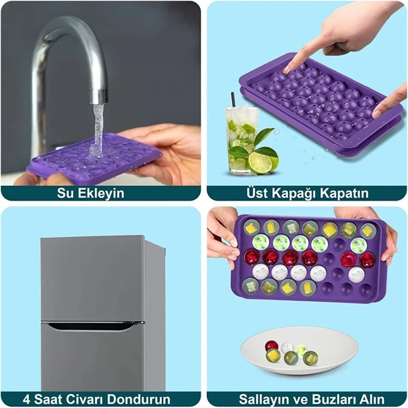 Milano Home 2 Adet Kapaklı 33 Hazneli Yuvarlak Buz Kalıbı Kokteyl Sunum Buz Kalıbı 2li - Resim 2