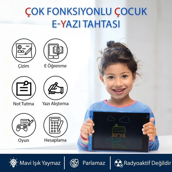 Think Master Luxury Çocuk Yazı Tahtası Renkli E-Yazı Tahtası Digital Yazı Tahtası Çizim Tableti 10.5 Inç Ekranlı Mavi 1 Adet - Resim 4