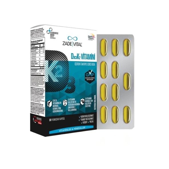D3 + K2 Vitamini İçeren Takviye Edici Gıda 30 Yumuşak Kapsül ürün görseli
