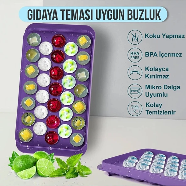 Milano Home 2 Adet Kapaklı 33 Hazneli Yuvarlak Buz Kalıbı Kokteyl Sunum Buz Kalıbı 2li - Resim 5