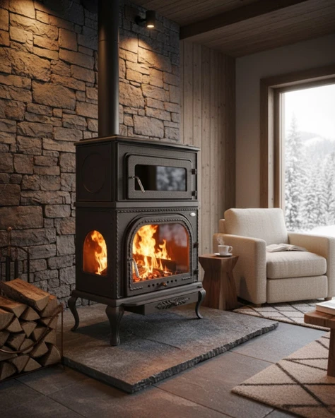 Reyo Stove Abant Üç Camlı Yan Kapak Fırınlı Döküm Şömine Soba ürün görseli 1