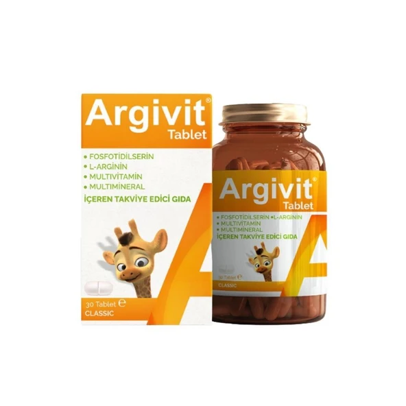 Argivit Classic Fosfodilserin, L-Arginin, Multivitamin Ve Multmineral Takviye Edici Gıda 30 Tablet ürün görseli