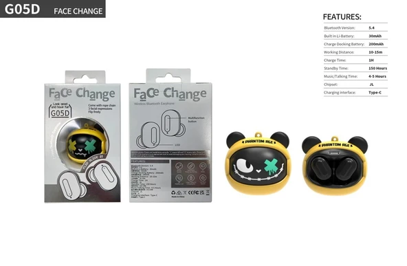 Volkano G-05D Face Change Yellow Bear TWS Kulaklık ürün görseli