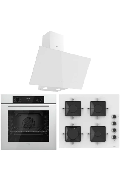 Ferre Flowart Qbl63cb-ss206-d078 7 Prog. Dijital Turbo Ankastre Set - Beyaz ürün görseli