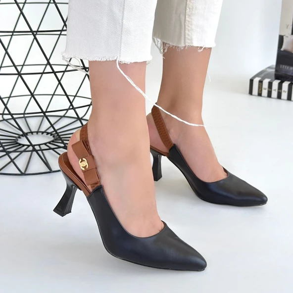 Toran Siyah Cilt Topuklu Ayakkabı - Resim 4