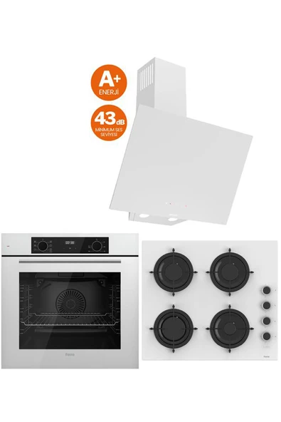 Ferre WHITE PLUS SERİSİ 3LÜ CAM ANKASTRE SET (QBL63CB-CS206-D078SA) ürün görseli