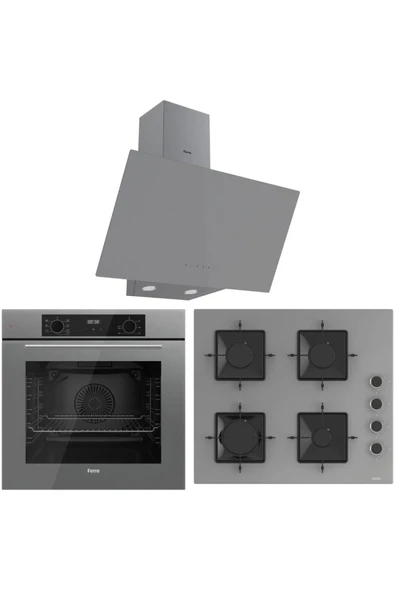 Ferre FlowArt QBL63CPR-SS208-D079 7 Prog. Dijital Turbo Ankastre Set - Gri ürün görseli