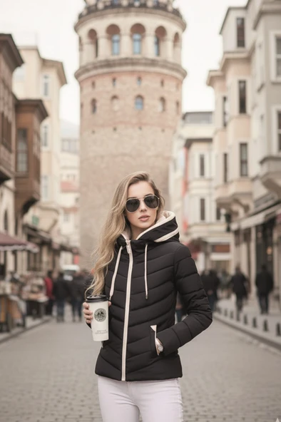 Kapüşonlu Kışlık Kadın Şişme Kısa Mont - Resim 2