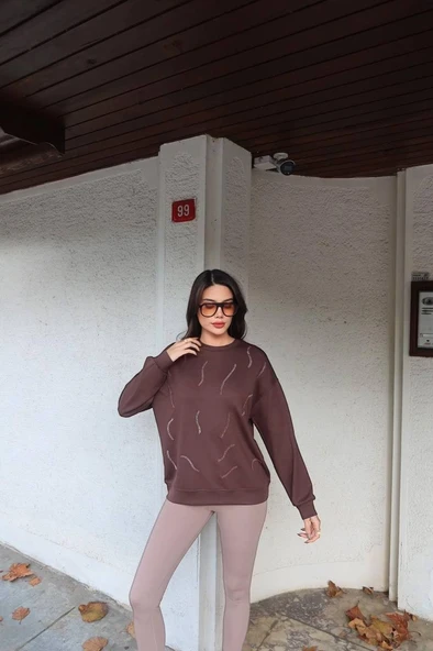 Cemo Günlük Uzun Kollu Bisiklet Yaka Basic Bluz/Sweatshirt - Resim 7