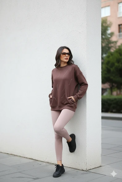 Cemo Günlük Uzun Kollu Bisiklet Yaka Basic Bluz/Sweatshirt - Resim 11