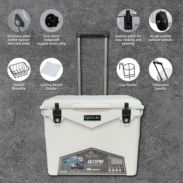 IGLOO Ultima 60 Qt Tekerlekli RotoMold Buzluk 57 Litre - Resim 8