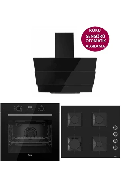 Ferre BLACK PLUS SERİSİ 3LÜ CAM ANKASTRE SET (QBL63CS-SS205-SMRCW600) ürün görseli