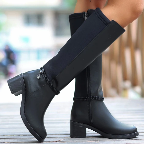 Olha Siyah Cilt Topuklu Çizme - Resim 6