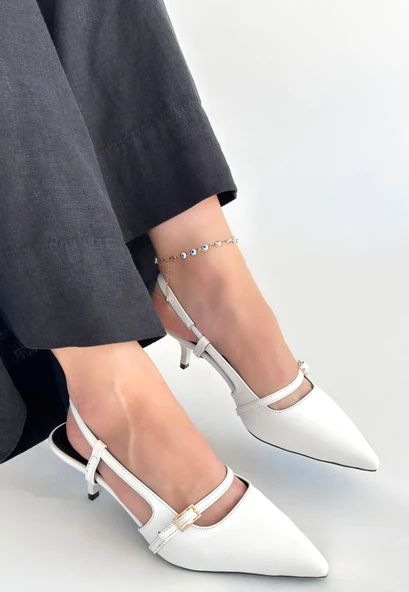 Darina Beyaz Cilt Topuklu Ayakkabı - Resim 3