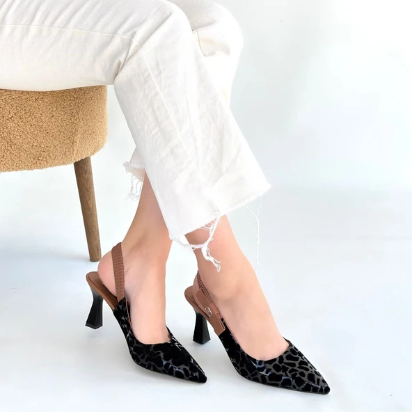 Toran Siyah Rugan Siyah Süet Detaylı Topuklu Ayakkabı - Resim 9