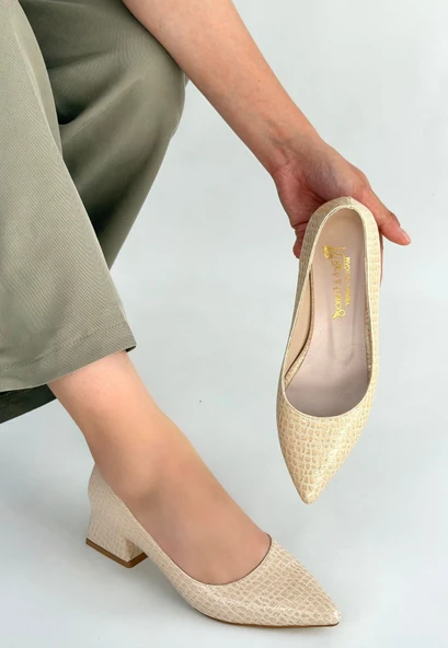 Meort Bej Rugan Topuklu Ayakkabı - Resim 2