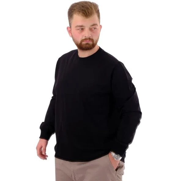 Büyük Beden Erkek Sweat Bıs Yaka U24174 Siyah ürün görseli 1