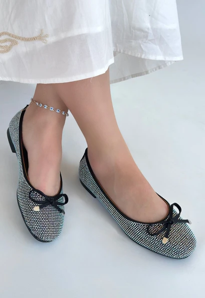 Potte Siyah Saten Babet Ayakkabı - Resim 3