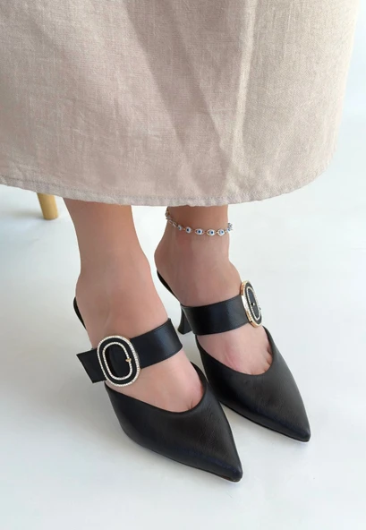 Yote Siyah Cilt Topuklu Terlik - Resim 4