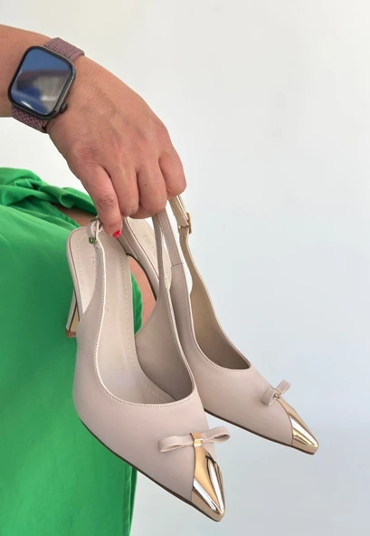 Joye Bej Cilt Topuklu Ayakkabı - Resim 2