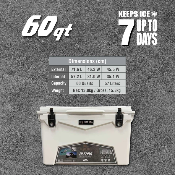 IGLOO Ultima 60 Qt RotoMold Buzluk 57 Litre - Resim 7