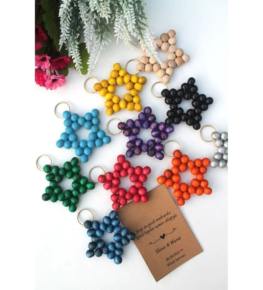 tahta Boncuk Yıldız Anahtarlık Düğün Nişan Kına Hediyelik Sünnet Günü Bride To Be Özel Günler (15 adet) ürün görseli