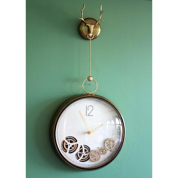 BlackCraft  Çarklı Geyikli Duvar Saati Alk1587 Dekoratif Hediyelik - Resim 2