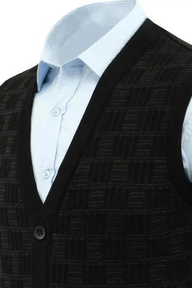 Erkek Düğmeli Yelek Cepli Çelik Örgü Klasik Kalıp 5215L BGL-ST04847 - Resim 11