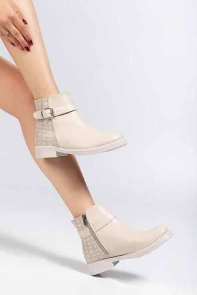 Bej Kroko Toka Aksesuarlı Fermuarlı Günlük Kadın Bot ürün görseli