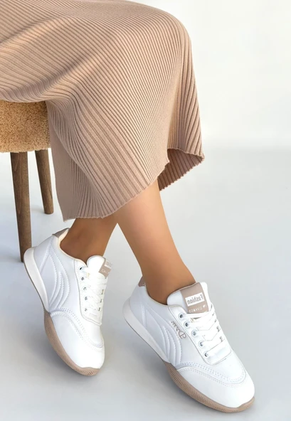Tawen Beyaz Cilt Bağcıklı Spor Ayakkabı - Resim 2