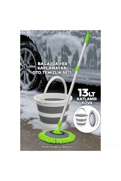 2li OTO SET Çizmez Oto Mop ve 13 LT Katlanır Kova Bagajda Yer Kaplamaz ürün görseli 1