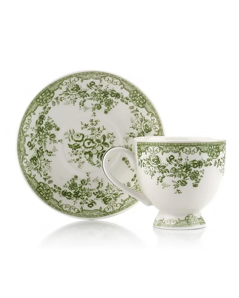 Türk Kahvesi Takımı 2 Kişilik Porselen – Yeşil Çiçek Desenli | 100 ml ürün görseli