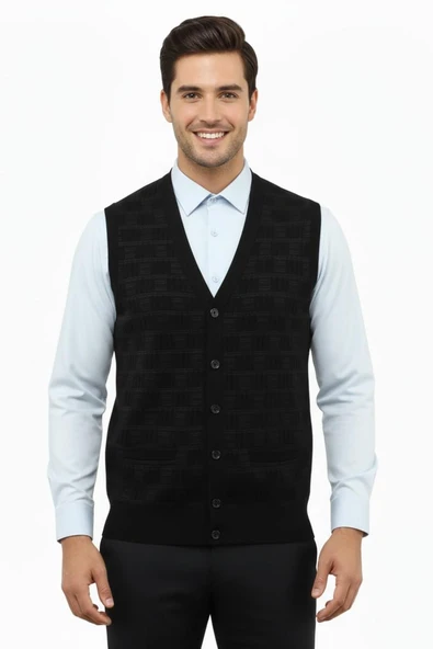 Erkek Düğmeli Yelek Cepli Çelik Örgü Klasik Kalıp 5215L BGL-ST04847 ürün görseli