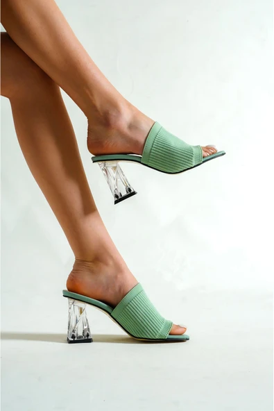 Sorgul Triko Yeşil Topuklu Terlik - Resim 2