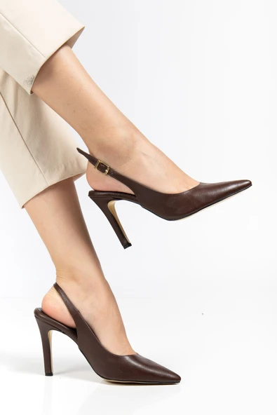 Kahve Günlük Arkası Açık 9 cm Topuklu Kadın Ayakkabı ürün görseli