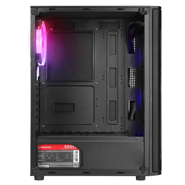 Rampage Helios Mesh 550W 80+ SiyahTemperli Cam 4x12cm Rainbow ATX Mid-T Gaming Oyuncu Kasası - Resim 3