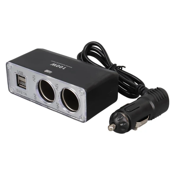 12-24v Çi̇ft Usb Gi̇ri̇şli̇ 100w 70cm Kablolu 3'lü Araç Çakmak Çoklayici ürün görseli