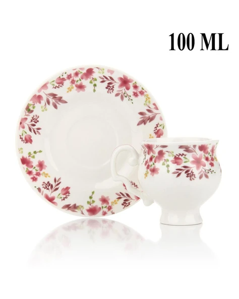 Porselen 2 Kişilik Çiçek Desenli Fincan Takımı – 100 ml - Resim 3