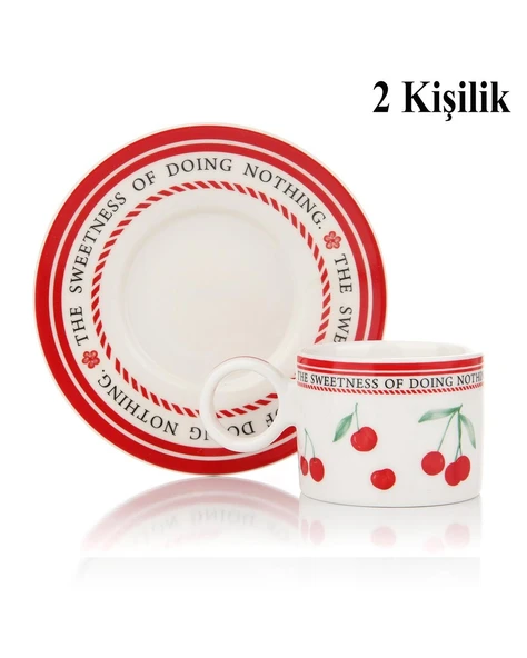 Porselen 2 Kişilik Türk Kahvesi Takımı – Kiraz Desenli | 100 ml - Resim 4