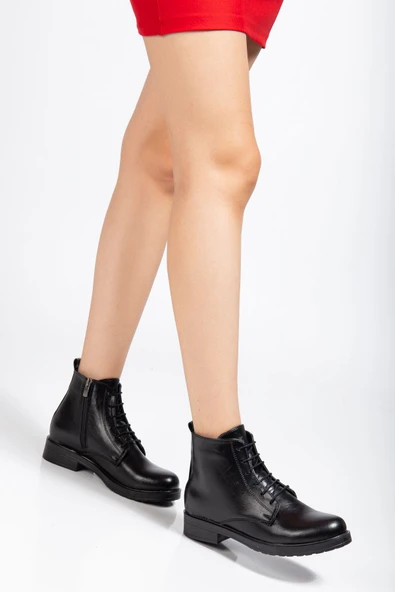 Siyah Yanki Bağcıklı Fermuarlı Günlük Kadın Bot - Resim 2