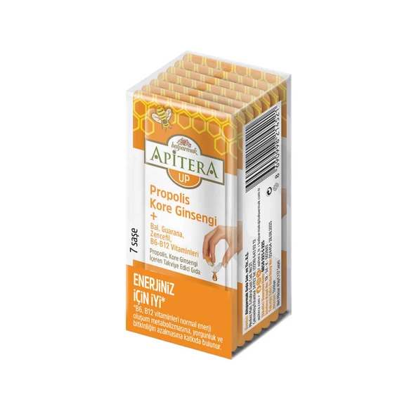 Apitera UP Doğal Bal, B Vitaminleri, Kırmızı Ginseng, Guarana ve Propolis İçeren Takviye Edici 56lı Saşe - Resim 4