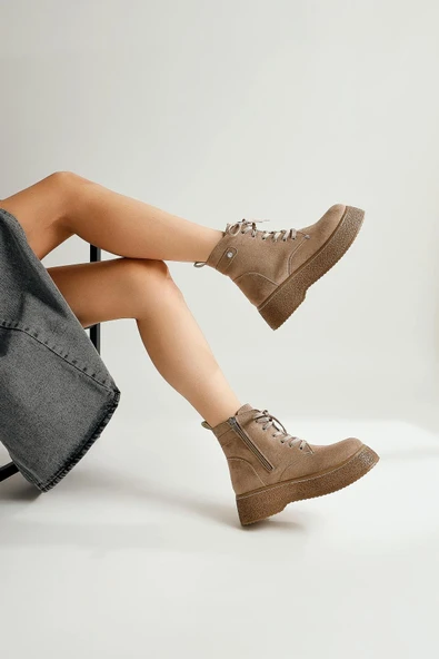 Kadın Postal Bot Bağcıklı Yandan Fermuarlı Vizon Termo Kaymaz Taban - Resim 2