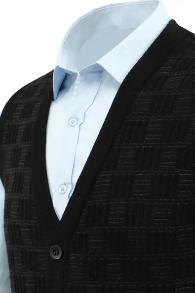 Erkek Düğmeli Yelek Cepli Çelik Örgü Klasik Kalıp 5215L BGL-ST04847 - Resim 12