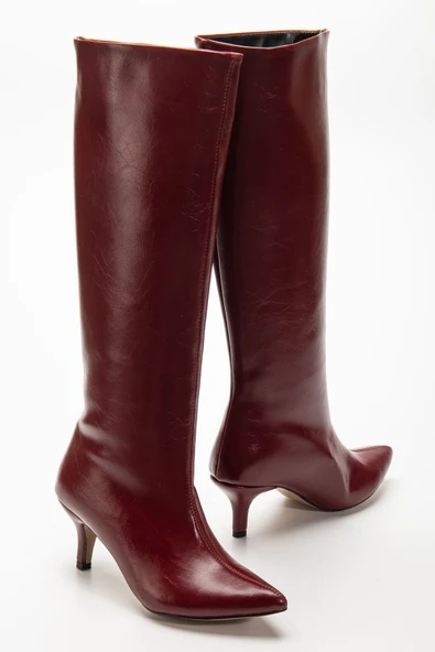 Bordo Kırışık Rugan Günlük Kadın Çizme - Resim 5