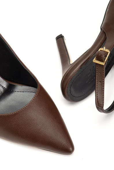 Kahve Günlük Arkası Açık 9 cm Topuklu Kadın Ayakkabı - Resim 5