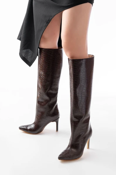 SYT-2004 Kahverengi Kroko Günlük Bayan Çizme - Resim 2