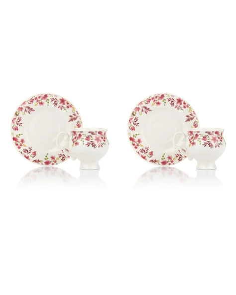 Porselen 2 Kişilik Çiçek Desenli Fincan Takımı – 100 ml - Resim 2