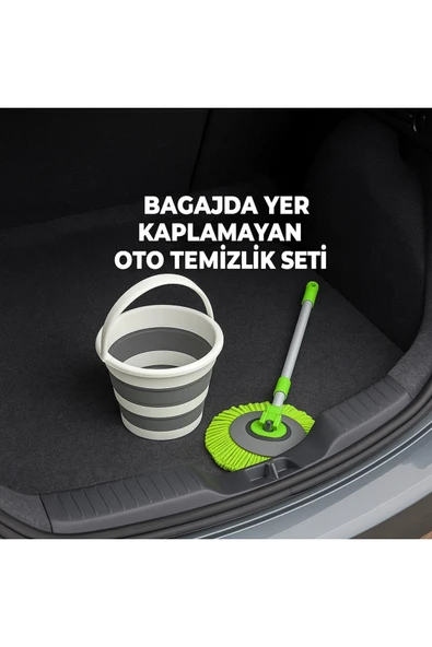 2li OTO SET Çizmez Oto Mop ve 13 LT Katlanır Kova Bagajda Yer Kaplamaz - Resim 2
