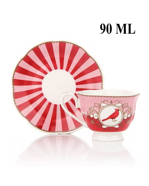 Porselen 2 Kişilik Kuş Desenli Fincan Takımı – 90 ml - Resim 2