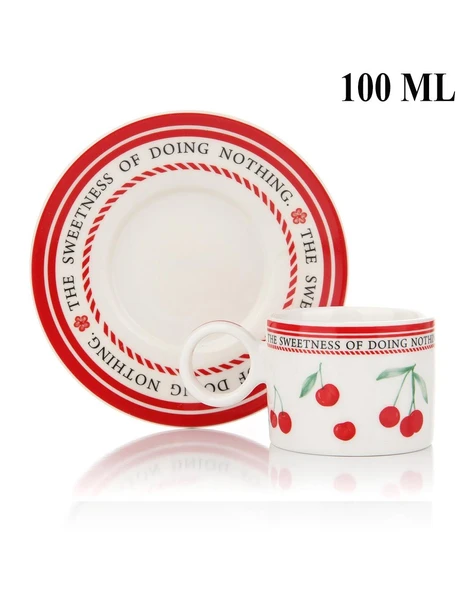 Porselen 2 Kişilik Türk Kahvesi Takımı – Kiraz Desenli | 100 ml - Resim 3